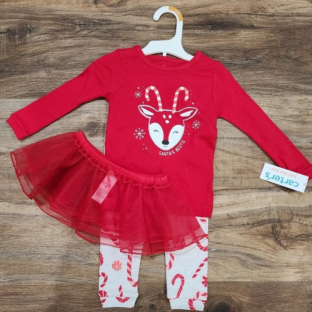 NWT Carter's Reindeer Christmas Tutu Pajama Set